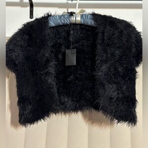 BCBG Max Azria Womens faux Fur Short Sleeve Cardigan Black Size XXS
